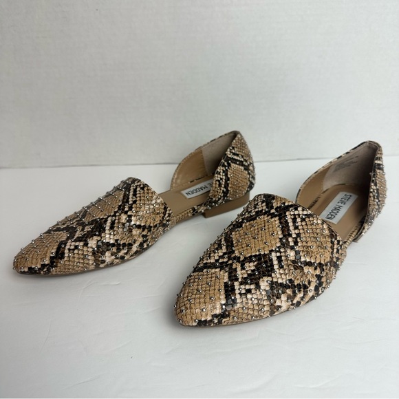 Steve Madden Talent Brown Leather Snakeskin Pointed Toe Flat Loafers Size 6 - Picture 6 of 12